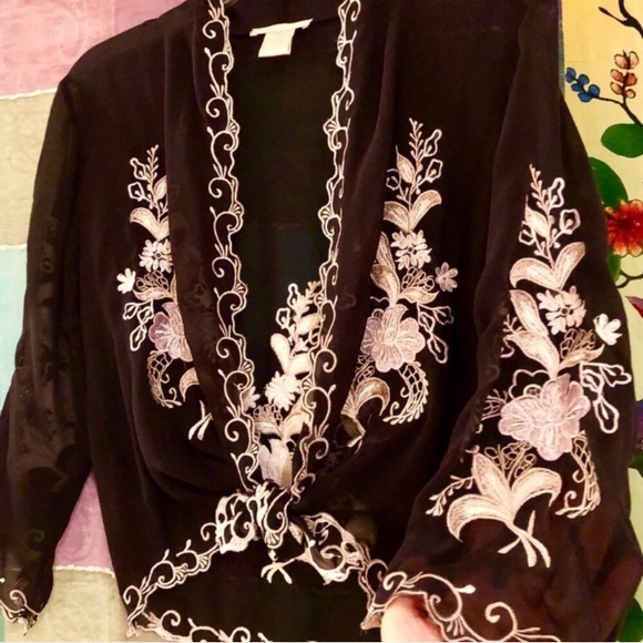 πΊπHPππΊ NWOT Stunning Black Silk Embroidered Topper - Picture 9 of 16